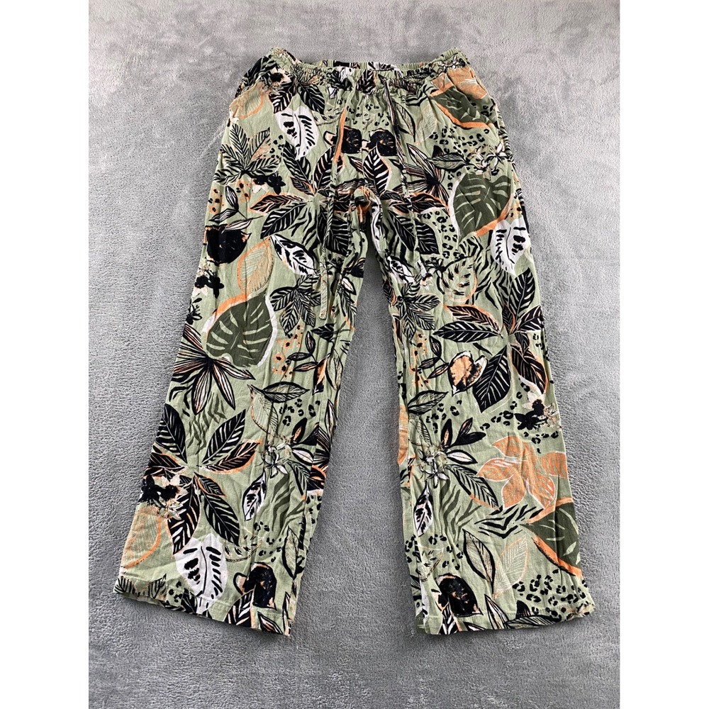 Blue Sol Womens‎ Tropical Leaf Print Wide Leg Lounge Pants Sage Green Medium